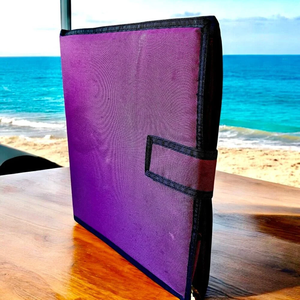 Vintage 90’s 3 Ring Binder Notebook Rugged Burgundy Fabric Paper Pockets